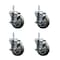 Service Caster 4 Inch Gray Polyurethane Wheel Swivel 58 Inch Threaded Stem Caster Set with Brake SCC SCC-TS20S414-PPUB-TLB-58212-4 - alternate 1